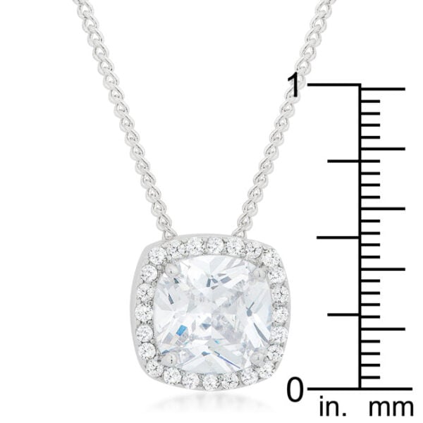 Clear cubic zirconia halo pendant, rhodium plated over lead free alloy (brass), with a 16 Inch + 3 Inch Extender and lobster clasp.