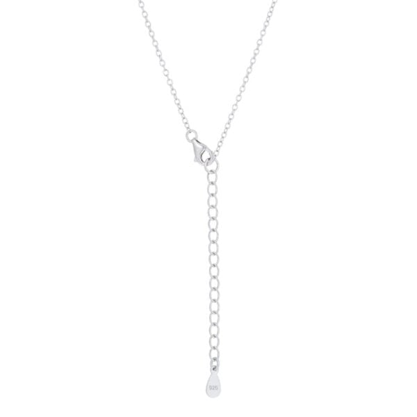 Close-up of the prong-set trillion cut cubic zirconia on the drop pendant