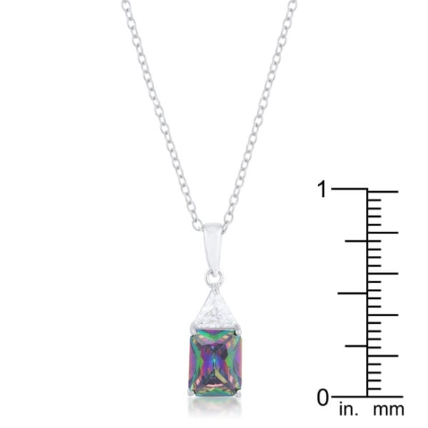 Side angle of the rhodium plated pendant showing its drop shape and metal finish