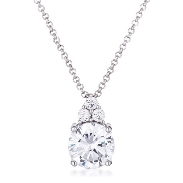 Silvertone plated over rhodium plated pendant set with round clear CZ stones in sizes from 9mm to 3mm