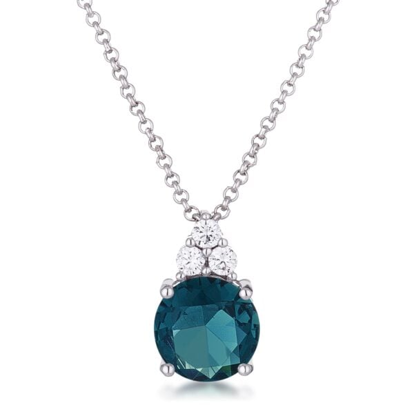 Silvertone plated pendant set with round blue green cubic zirconia stones in graduated sizes