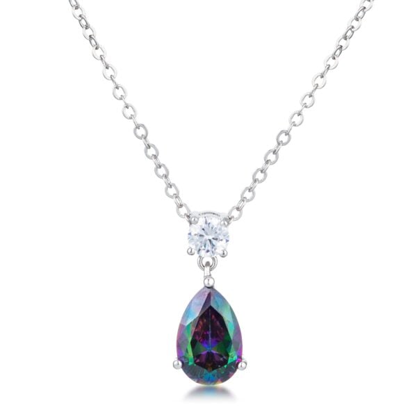 Silvertone plated teardrop pendant with champagne cubic zirconia stones in a mystic cut