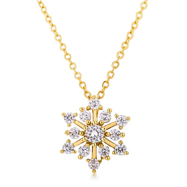 Snowflake-shaped pendant necklace with clear cubic zirconia stones set across its points