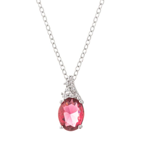 Rhodium-plated pendant necklace with cubic zirconia stones on a 16 inch chain