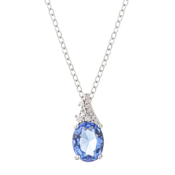 Clear cubic zirconia pendant necklace in rhodium plated over brass with 3 ct total stone weight.