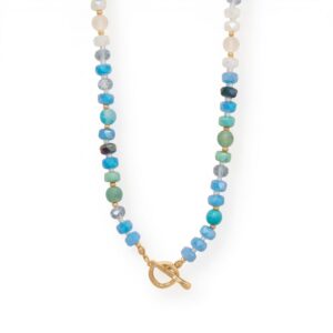 18 Blue Rondell Glass and Dyed Howlite Bead Fashion Toggle Necklace