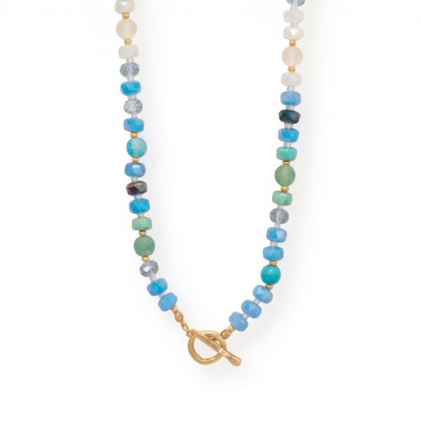 18 Blue Rondell Glass and Dyed Howlite Bead Fashion Toggle Necklace