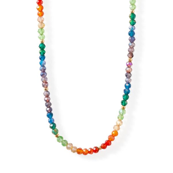 17 Gold Tone Rainbow Glass Bead Fashion Necklace - alternate view 2