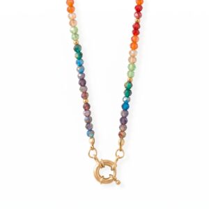 17 Gold Tone Rainbow Glass Bead Fashion Necklace