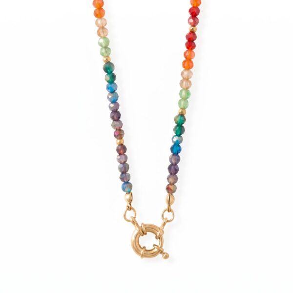 17 Gold Tone Rainbow Glass Bead Fashion Necklace