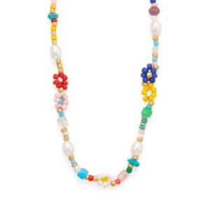 15 + 3 Floral Seed Bead and Imitation Pearl Fashion Necklace