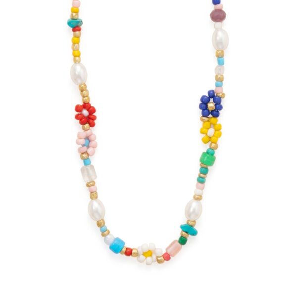 15 + 3 Floral Seed Bead and Imitation Pearl Fashion Necklace