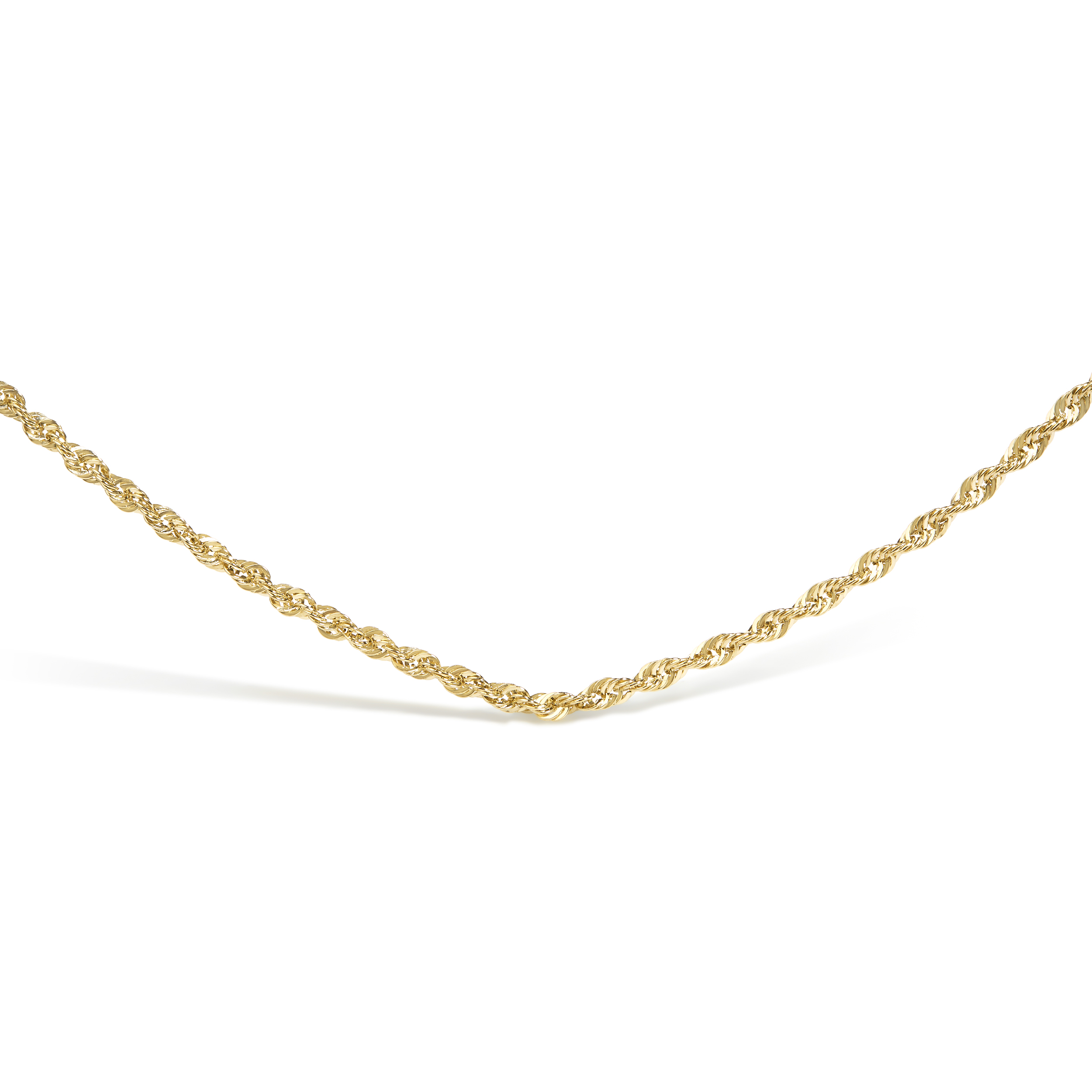 Men's yellow gold rope chain necklace coiled to show its lobster claw clasp
