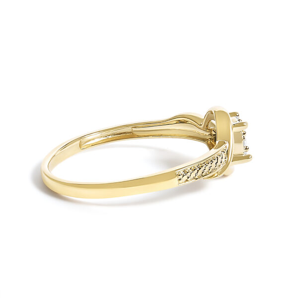 Twisted 10K Yellow Gold promise ring with a prong-set cluster of seven round natural diamonds.