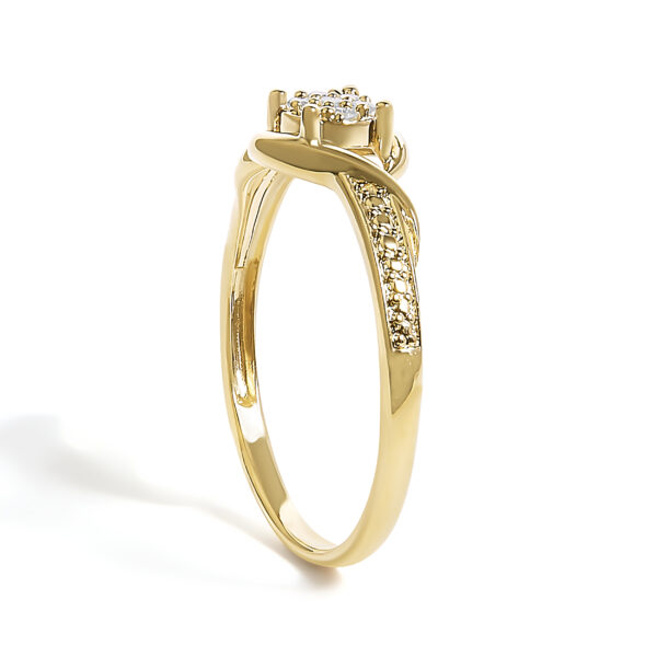 Twisted promise ring in 10K Yellow Gold with seven round natural diamonds.