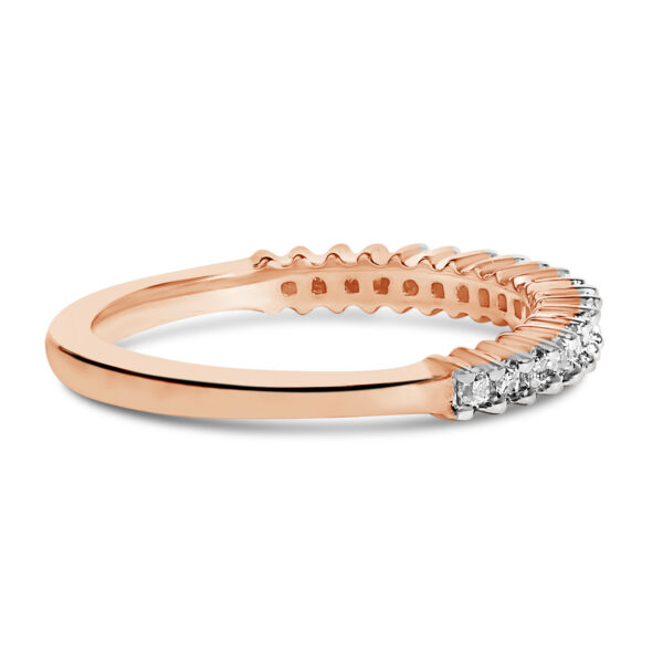 Diamond band ring with natural, untreated Princess diamonds in prong settings and 0.3 ct total diamond weight.