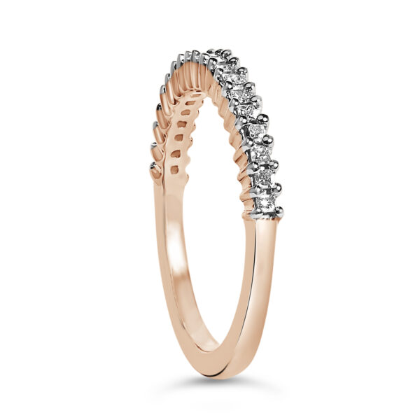 Princess diamond band ring with 0.3 ct total diamond weight, J-K color, and I1-I2 clarity.