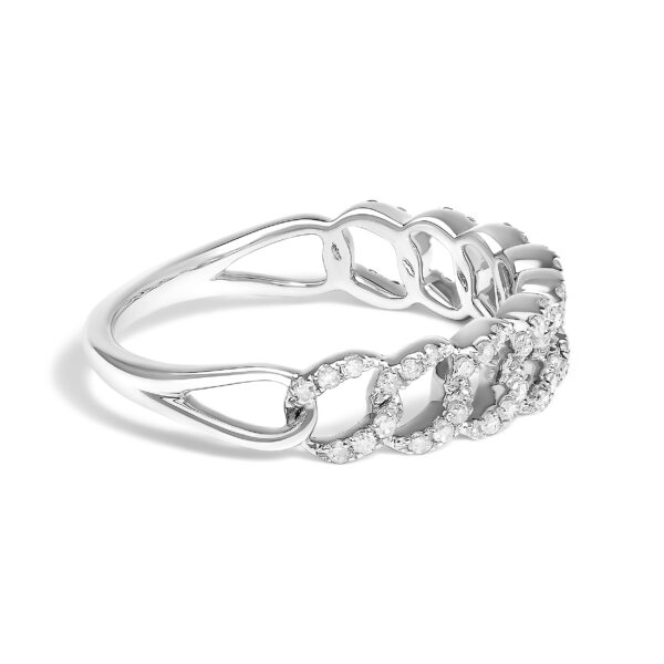 Natural round diamond curb link band ring in rhodium plated over .925 sterling silver