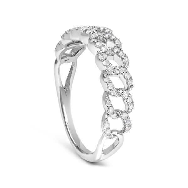 Curb link band ring with natural round diamonds, rhodium plated over .925 sterling silver