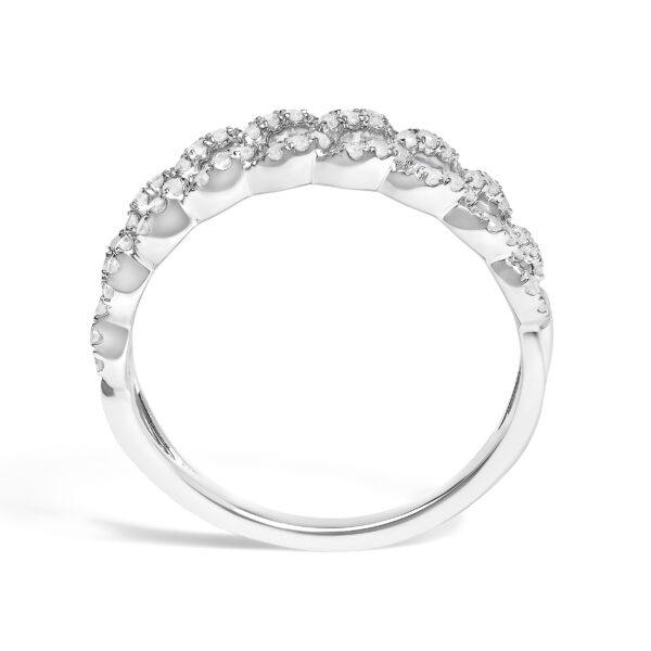 Rhodium plated over .925 sterling silver band ring with a curb link pattern and natural round diamonds