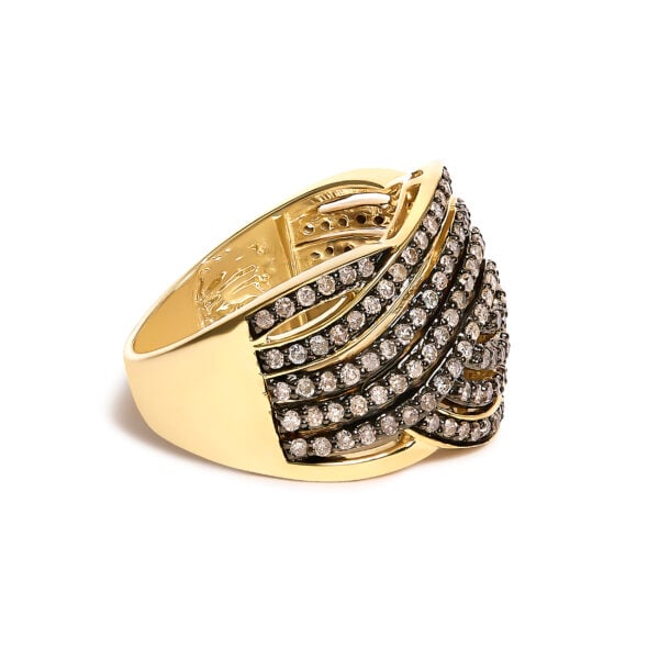 Crossover ring in 10K flash plated over .925 sterling silver with round champagne diamonds