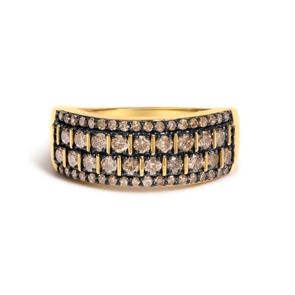 10K flash plated over .925 sterling silver band ring with 15 round natural Champagne diamonds in prong settings