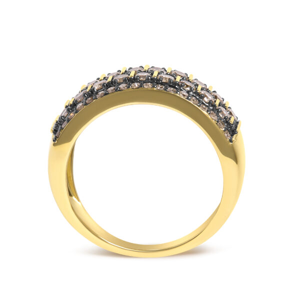 10K flash plated over .925 sterling silver band ring with round Champagne diamonds in prong settings