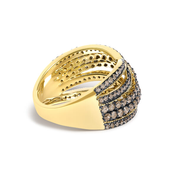 10K flash plated over .925 sterling silver highway ring with natural untreated round champagne diamonds.