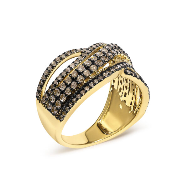 Natural untreated round champagne diamonds in prong settings on a 10K flash plated over .925 sterling silver ring.