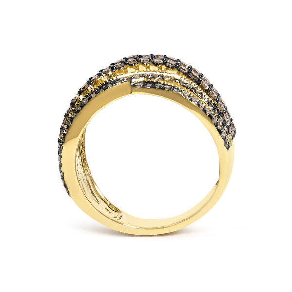 Champagne diamond highway ring in 10K flash plated over .925 sterling silver with rhodium accents.