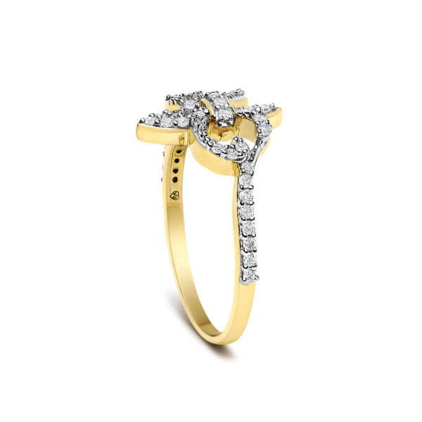 Fleur-de-lis motif ring with 40 natural round diamonds, 14K yellow gold plated over .925 sterling silver.