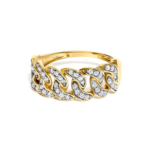 14K yellow gold plated over .925 sterling silver curb link band ring with 46 round natural untreated diamonds in prong settings