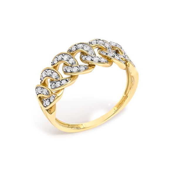 Round natural untreated diamonds in prong settings on a 14K yellow gold plated over .925 sterling silver curb link band ring