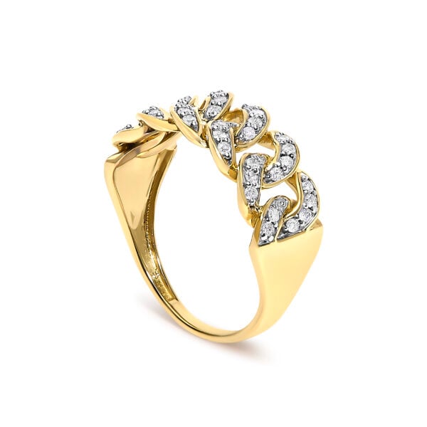 14K yellow gold plated over .925 sterling silver curb link band ring with 46 prong-set round natural untreated diamonds