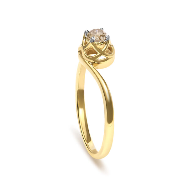 Round light brown diamond bypass solitaire ring in 14K yellow gold plated over .925 sterling silver.