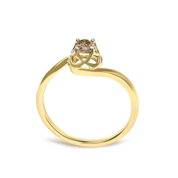 Natural untreated round light brown diamond in a prong setting, 14K yellow gold plated over .925 sterling silver.