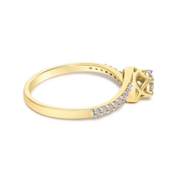 Light brown diamond bypass ring with 16 natural, untreated round diamonds in prong settings.
