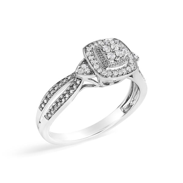 Cluster halo promise ring with 24 untreated natural round diamonds totaling 0.149 ct.