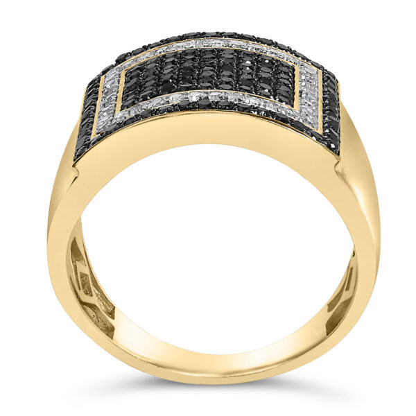 10K yellow gold geometric diamond cluster ring with prong-set natural round diamonds.