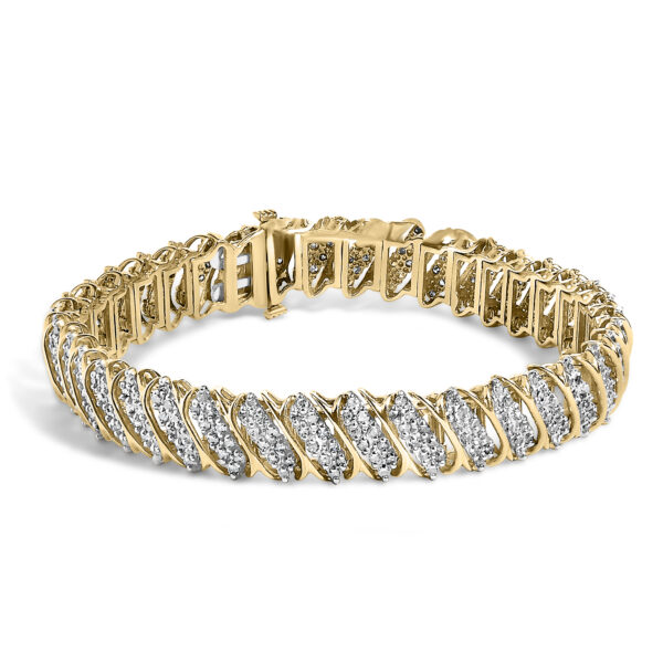 S-link bracelet in 10K yellow gold set with prong-set round diamonds along its full length