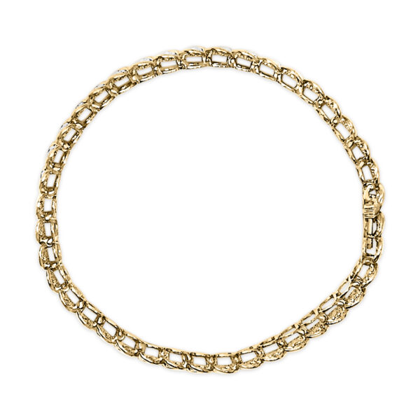 Yellow gold S-link bracelet with box clasp and safety latch shown open
