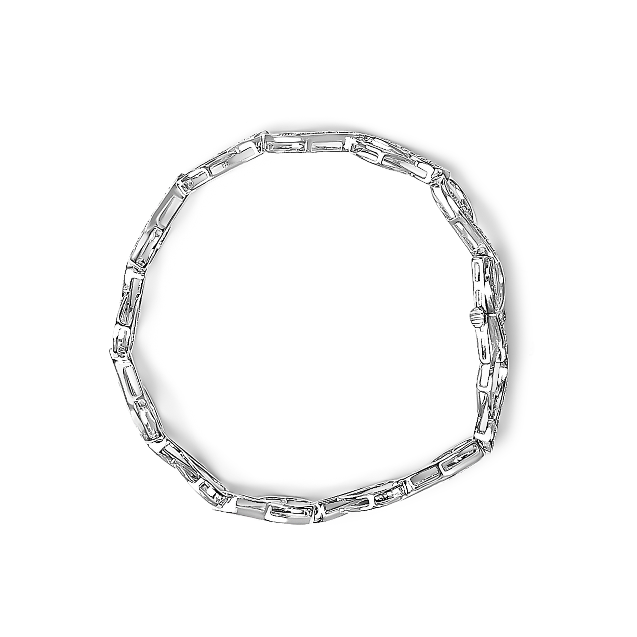 Sterling silver bracelet viewed at an angle highlighting the box clasp and latch closure