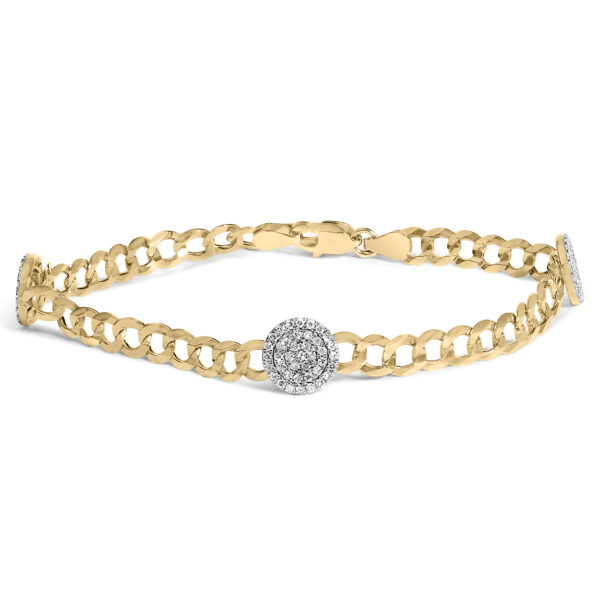 Curb chain bracelet in 14K yellow gold, shown flat