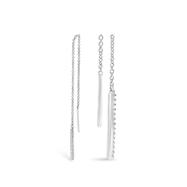 Threader earrings shown at an angle to display the thin chain length against a plain background