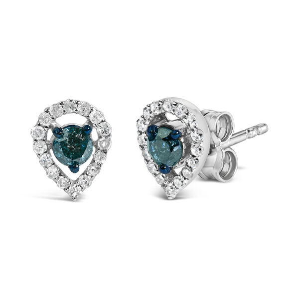 Side angle of the halo stud earring showing the prong setting and rhodium plated silver mounting