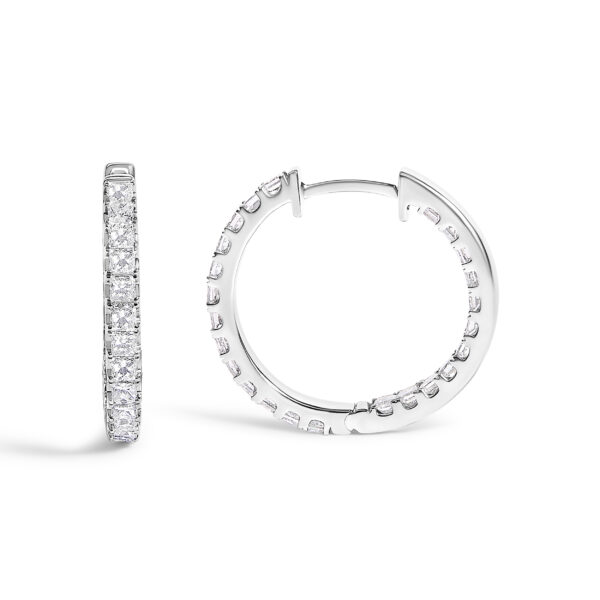 Angled view of the hoop earrings showing the inside out diamond placement