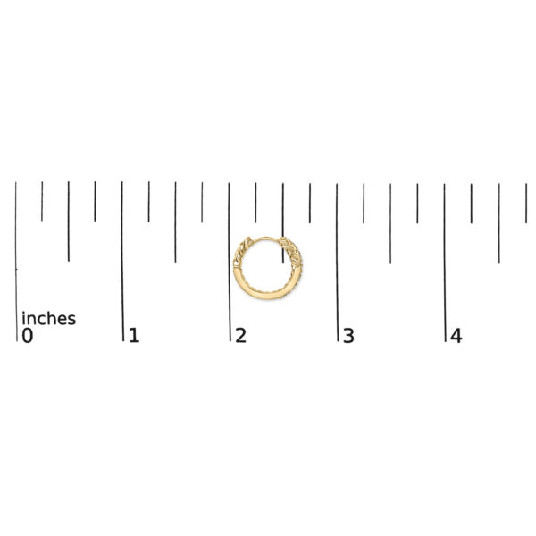 Hoop earring shown next to a scale reference to indicate its actual size