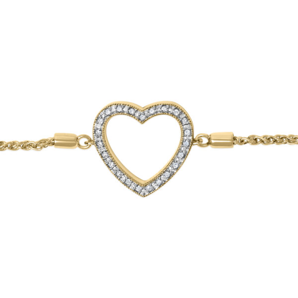 Close view of the gold vermeil heart charm showing round diamonds set close together