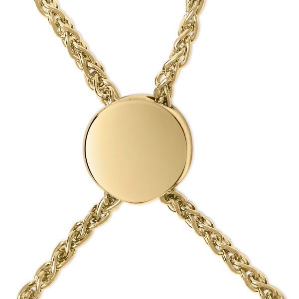 Gold vermeil bolo bracelet displayed to show the bolo slider and adjustable chain ends