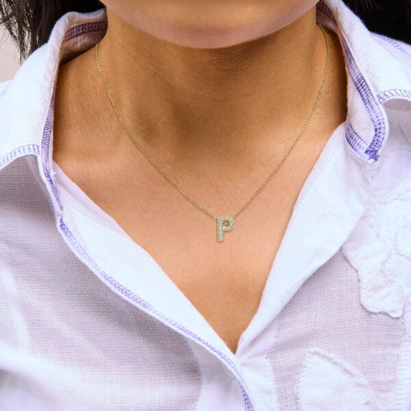 P initial bubble pendant necklace in 24K yellow gold vermeil over .925 sterling silver